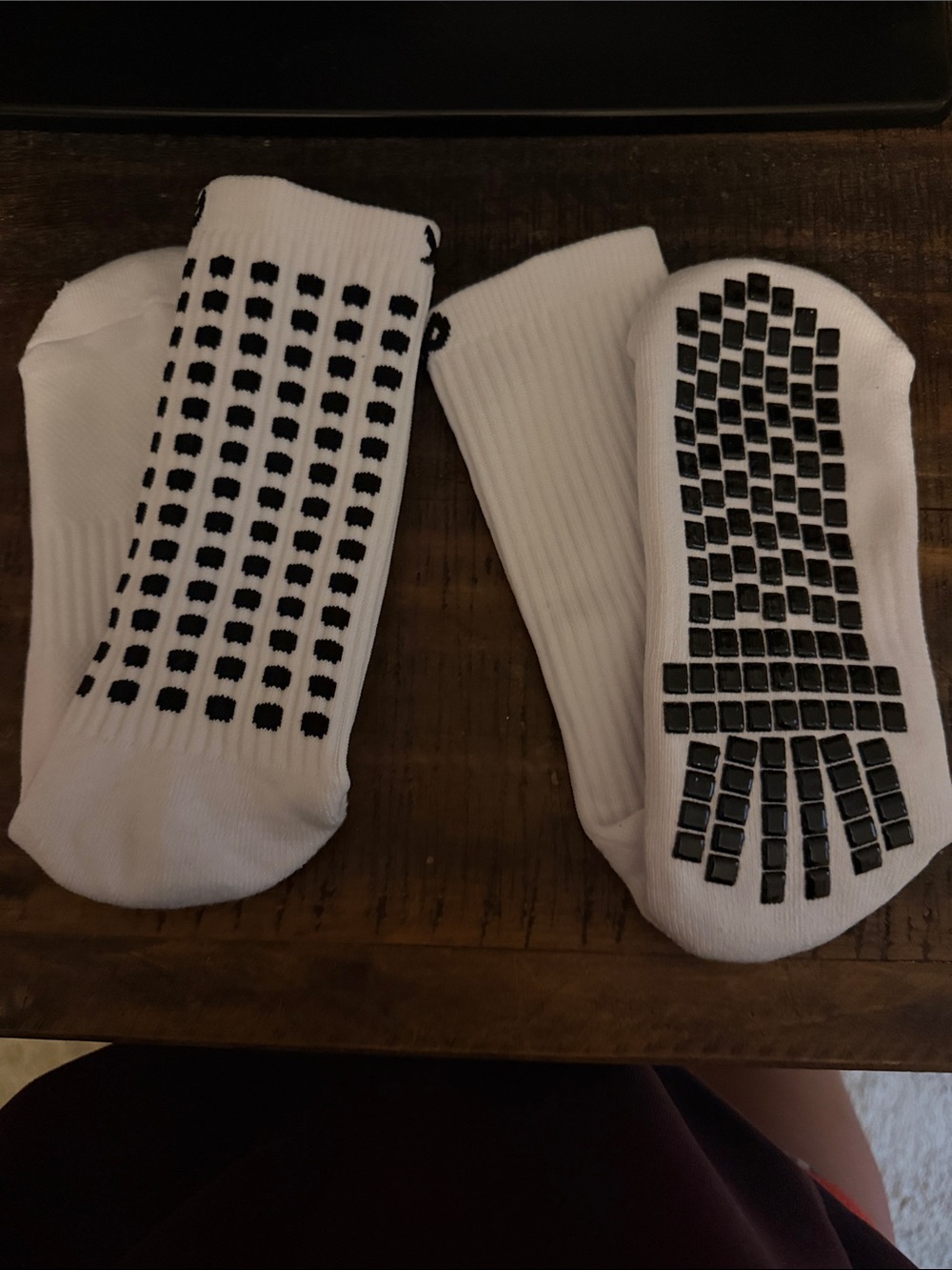White Athletic Crew Socks with Black Non-Slip Grip